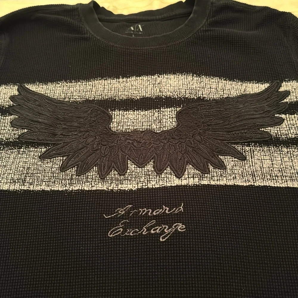 Black A/X Armani Exchange long sleeve shirt with wings decor on front (mlb)
